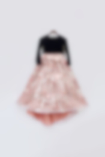 Peach Embroidered Lehenga Set For Girls by Fayon Kids