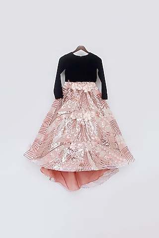 Peach Embroidered Lehenga Set For Girls by Fayon Kids