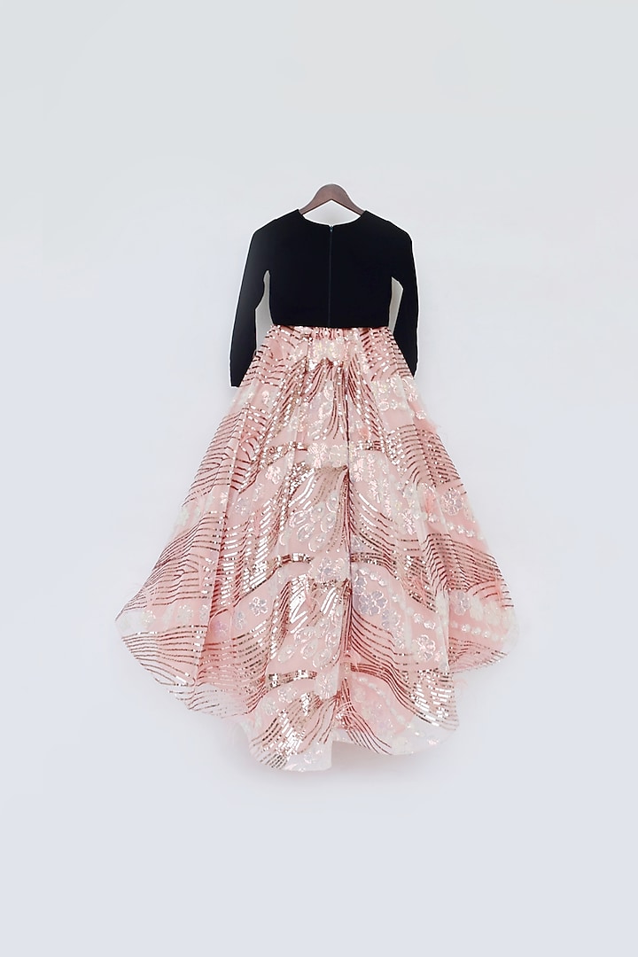 Peach Embroidered Lehenga Set For Girls by Fayon Kids at Pernia's Pop Up Shop