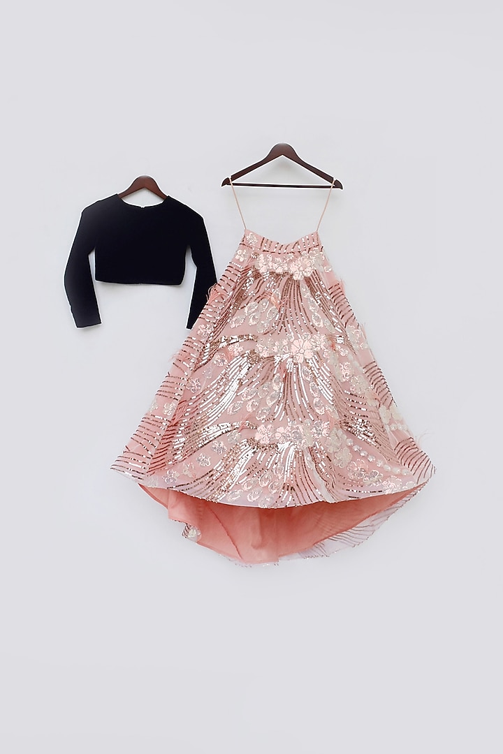 Peach Embroidered Lehenga Set For Girls by Fayon Kids at Pernia's Pop Up Shop