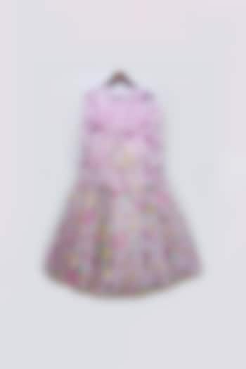 Lilac Net Embroidered Jacket Lehenga Set by Fayon Kids