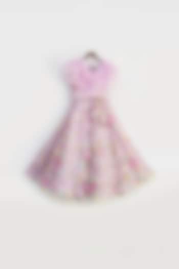 Lilac Net Floral Embroidered Lehenga Set For Girls by Fayon Kids