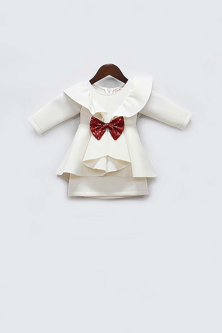 Off-White Lycra Neoprene Dress For Girls by Fayon Kids