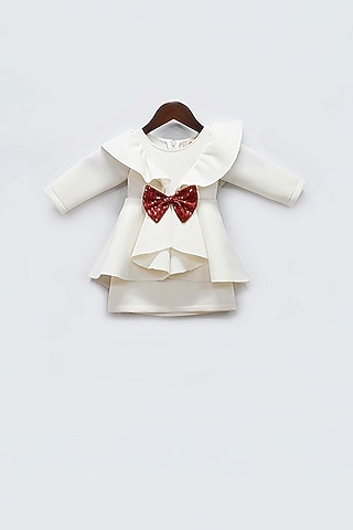 Off-White Lycra Neoprene Dress For Girls by Fayon Kids