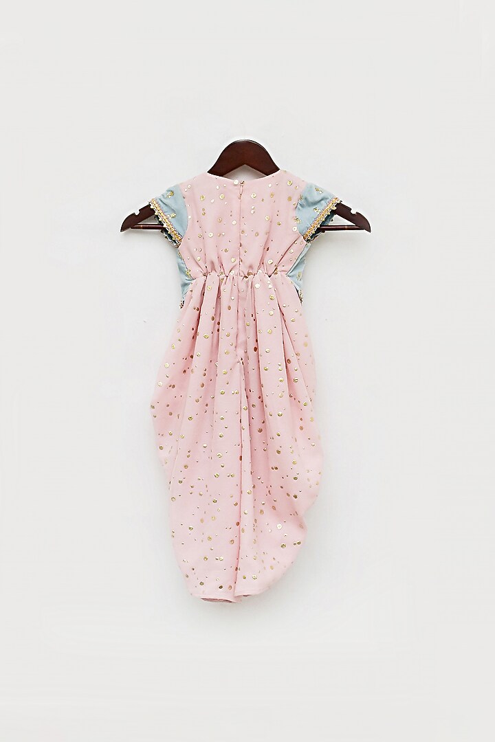 Peach Georgette Embroidered Jacket Jumpsuit For Girls by Fayon Kids at Pernia's Pop Up Shop