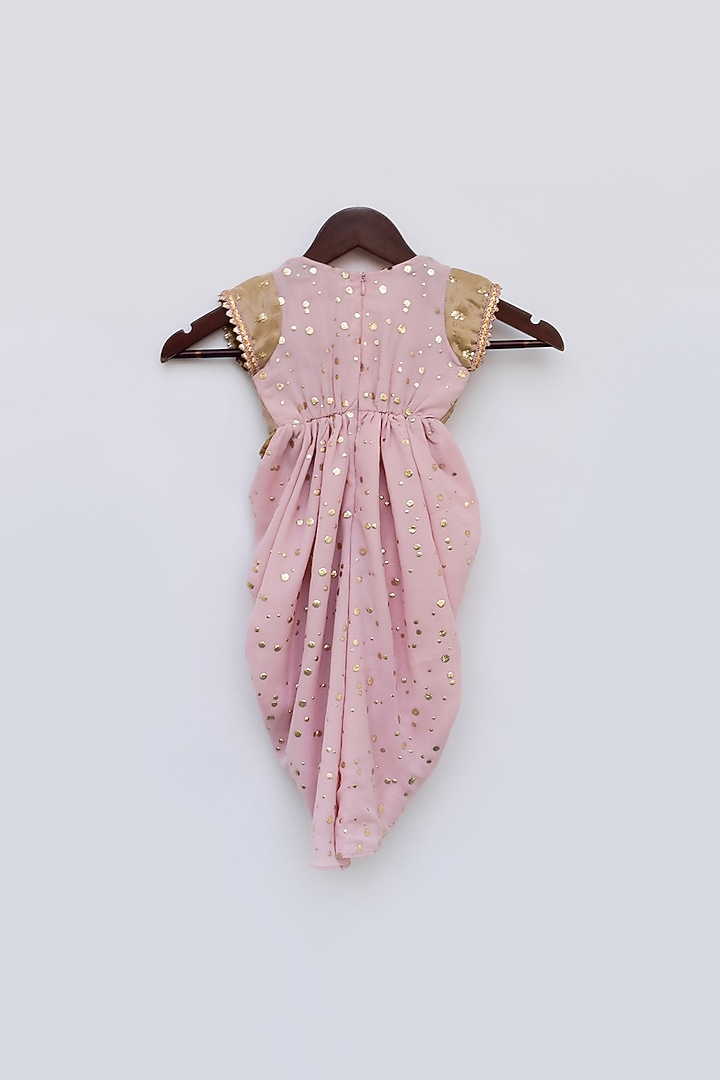 Peach Georgette Embroidered Jacket Jumpsuit For Girls by Fayon Kids at Pernia's Pop Up Shop