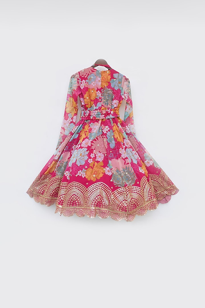 Fuchsia Georgette Floral Printed Anarkali For Girls by Fayon Kids at Pernia's Pop Up Shop