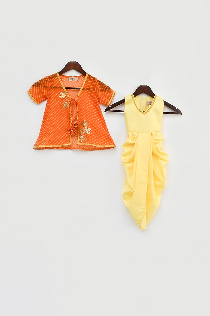 Butter Yellow Dhoti Jacket Jumpsuit For Girls by Fayon Kids at Pernia's Pop Up Shop