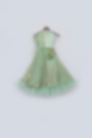 Mint Embroidered Lehenga Set For Girls by Fayon Kids