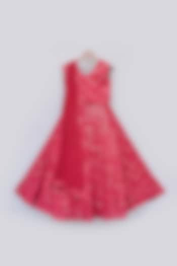 Red Georgette Embroidered Lehenga Set For Girls by Fayon Kids