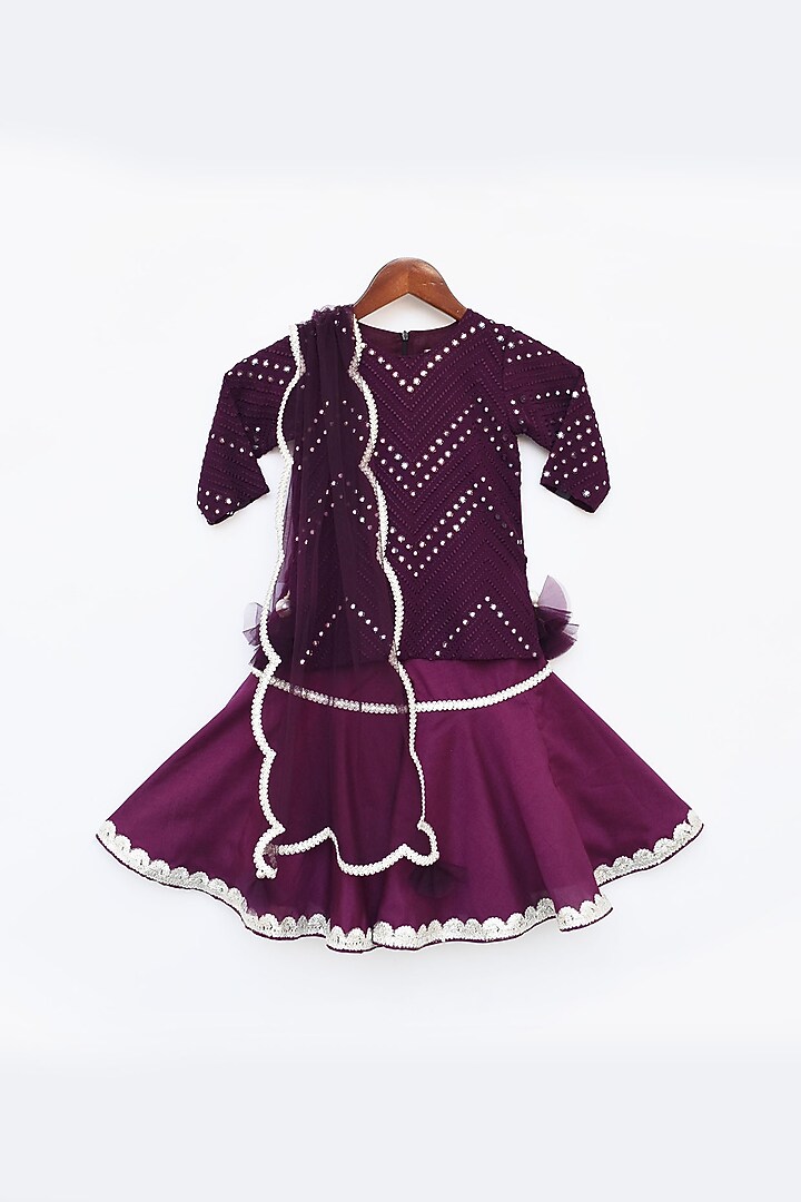 Wine Georgette & Silk Sharara Set For Girls by Fayon Kids at Pernia's Pop Up Shop