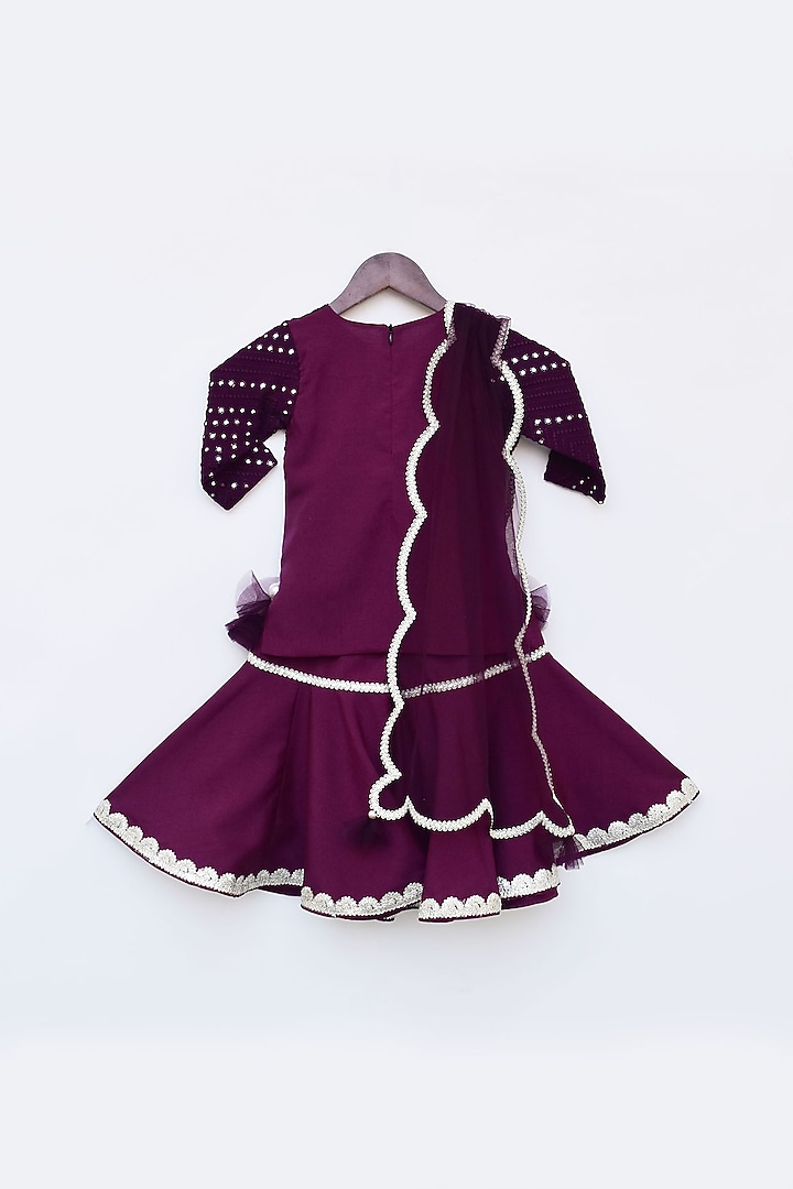 Wine Georgette & Silk Sharara Set For Girls by Fayon Kids at Pernia's Pop Up Shop