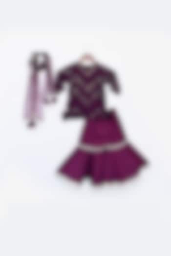 Wine Georgette & Silk Sharara Set For Girls by Fayon Kids at Pernia's Pop Up Shop