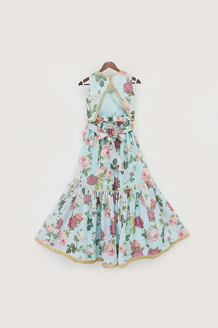 Blue Cotton Printed Sharara Set For Girls by Fayon Kids at Pernia's Pop Up Shop
