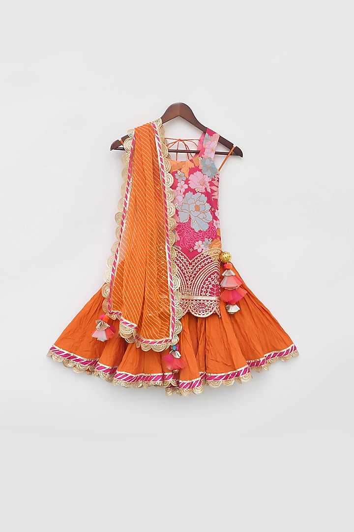 Orange Georgette Lehenga Set For Girls by Fayon Kids at Pernia's Pop Up Shop