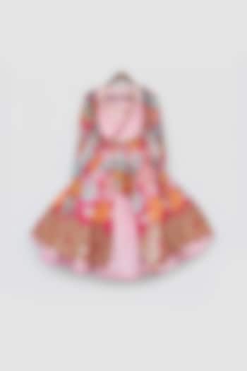 Pink Silk & Georgette Jacket Lehenga Set For Girls by Fayon kids
