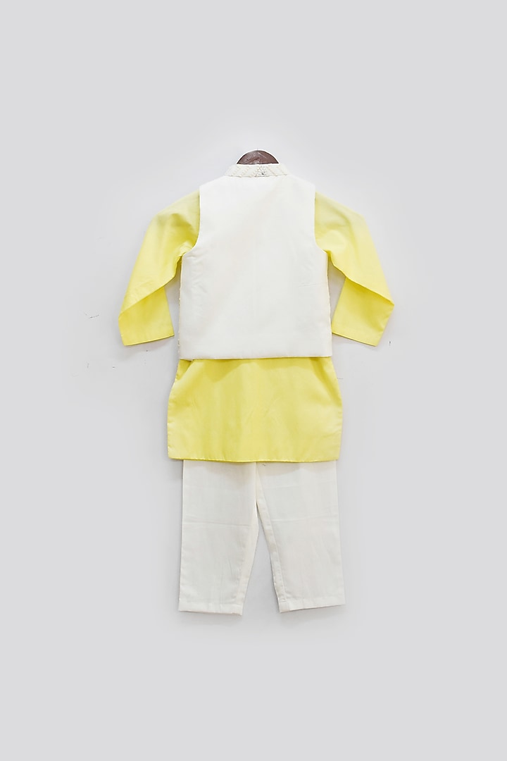 Off-White Cotton Silk Nehru Jacket Set For Boys by Fayon Kids at Pernia's Pop Up Shop