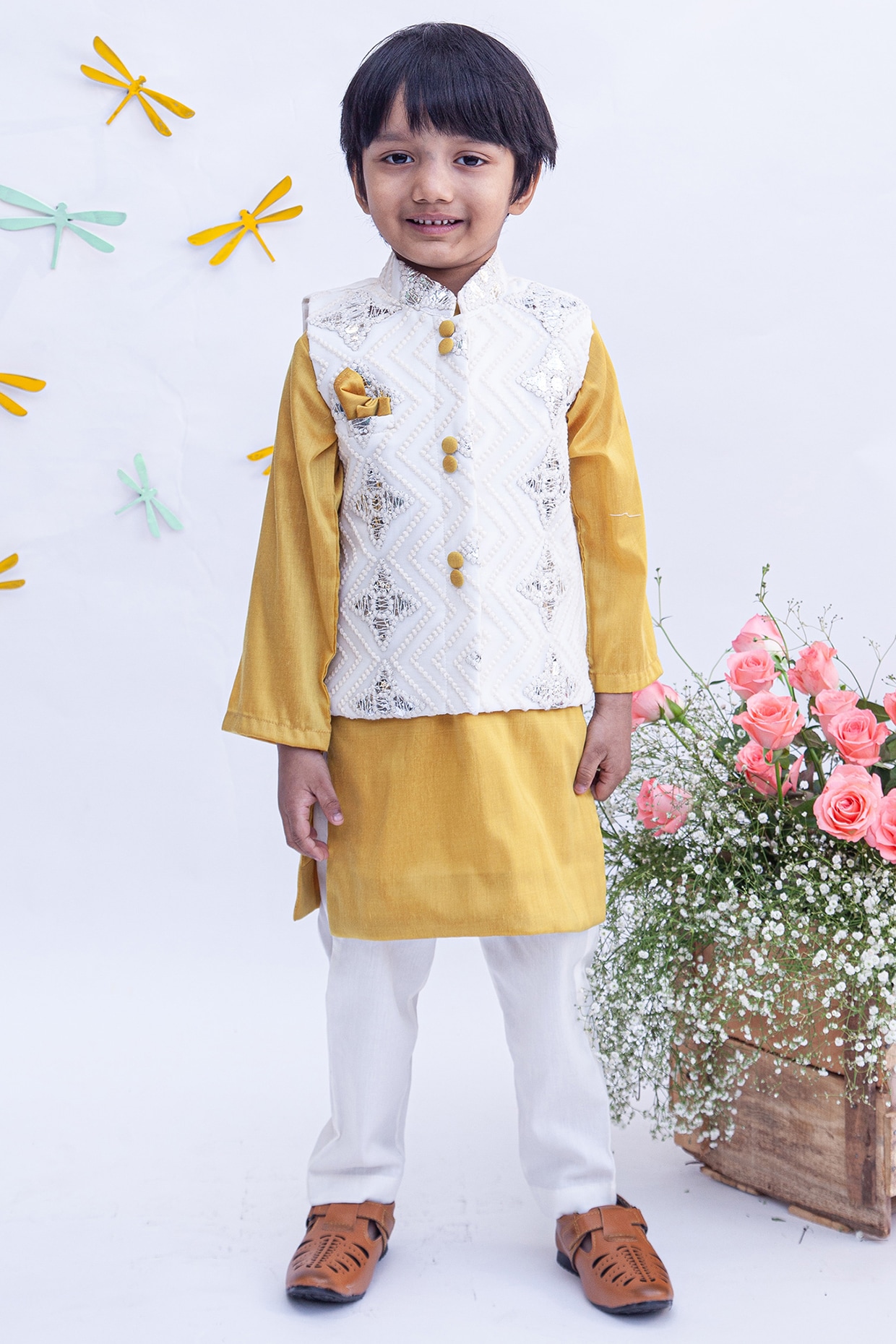 Light Peach Nehru Jacket with Kurta & Pant - Babeehive