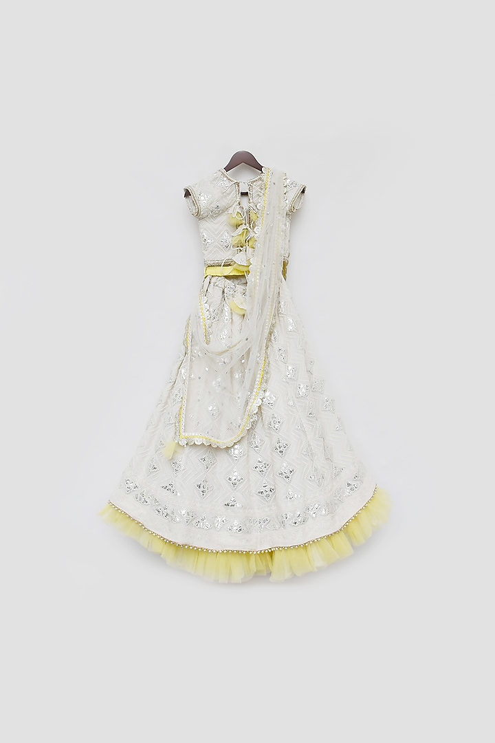 Off-White & Mustard Embroidery Lehenga Set For Girls by Fayon Kids at Pernia's Pop Up Shop