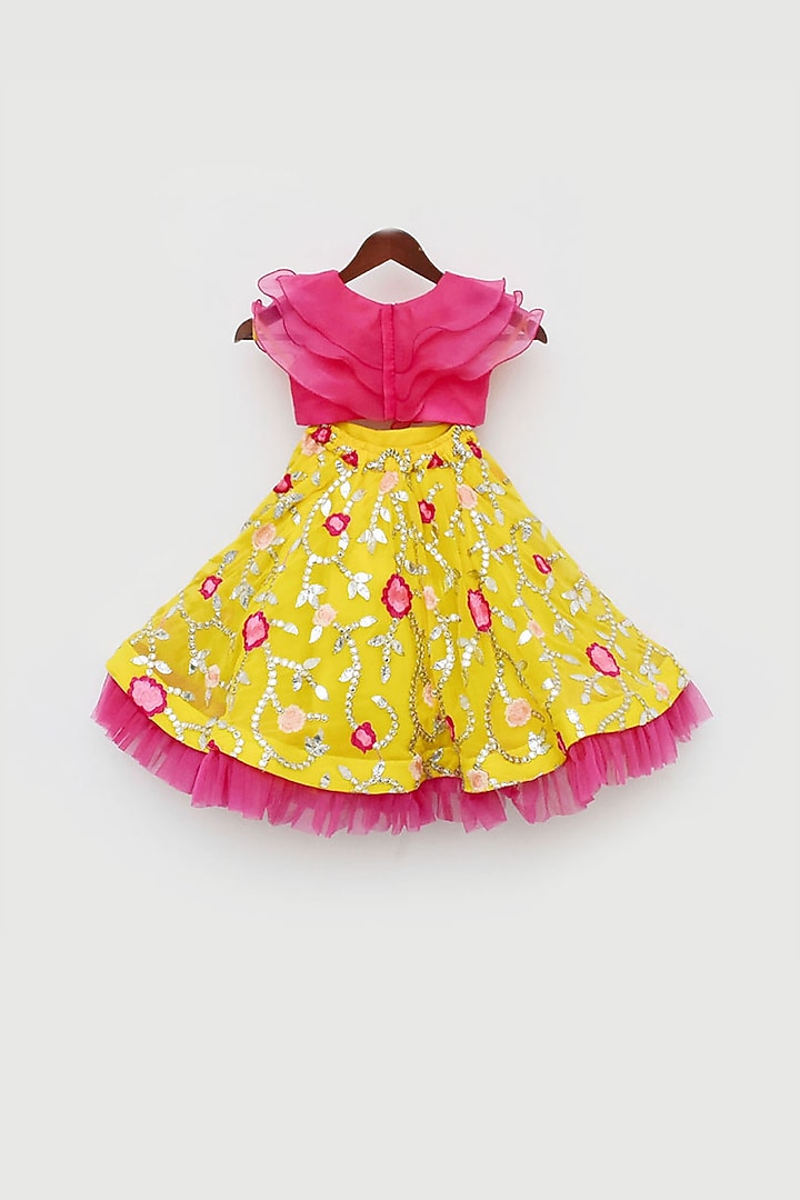 Yellow Organza Embroidered Lehenga Set For Girls by Fayon Kids at Pernia's Pop Up Shop
