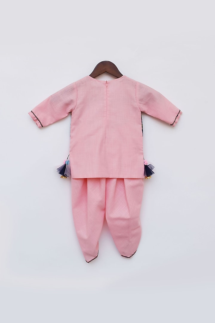 Pink Cotton Silk Dhoti Set For Girls by Fayon Kids at Pernia's Pop Up Shop