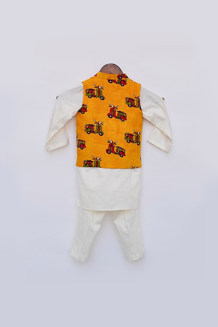 Orange Cotton Silk Printed Nehru Jacket Set For Boys by Fayon Kids at Pernia's Pop Up Shop
