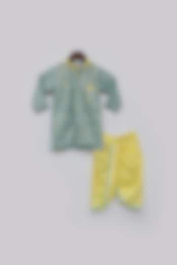 Yellow Cotton Silk Dhoti Set For Boys by Fayon Kids