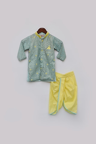 Yellow Cotton Silk Dhoti Set For Boys by Fayon Kids