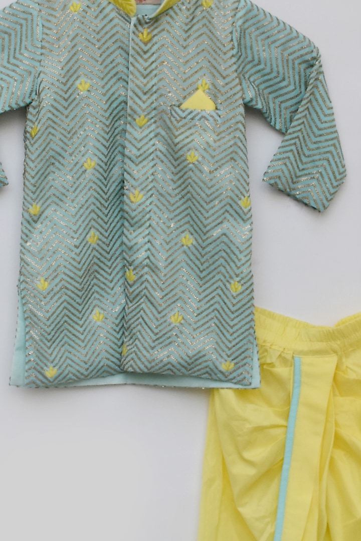 Yellow Cotton Silk Dhoti Set For Boys by Fayon Kids at Pernia's Pop Up Shop