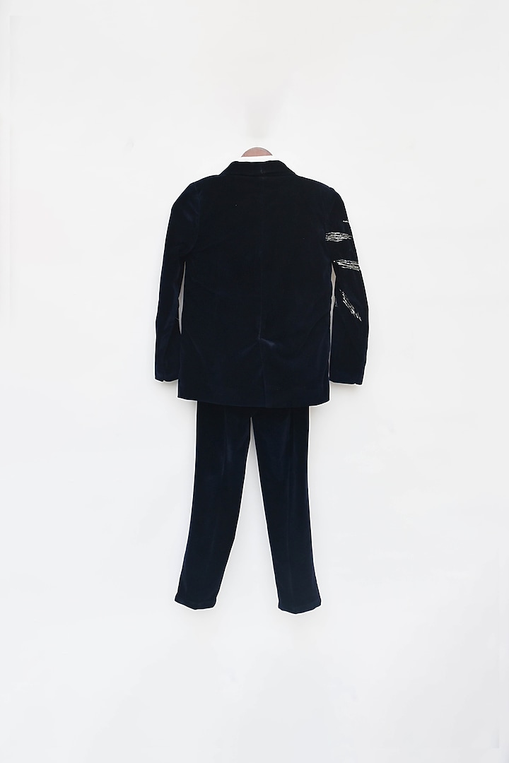 Dark Blue Velvet Blazer Set For Boys by Fayon Kids at Pernia's Pop Up Shop