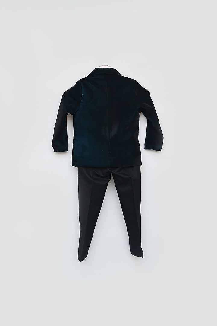 Teal Blue Velvet Blazer Set For Boys by Fayon Kids at Pernia's Pop Up Shop