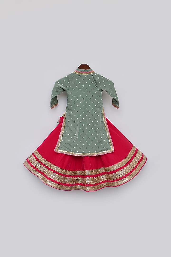 Pink Velvet Embroidered Lehenga Set For Girls by Fayon Kids at Pernia's Pop Up Shop