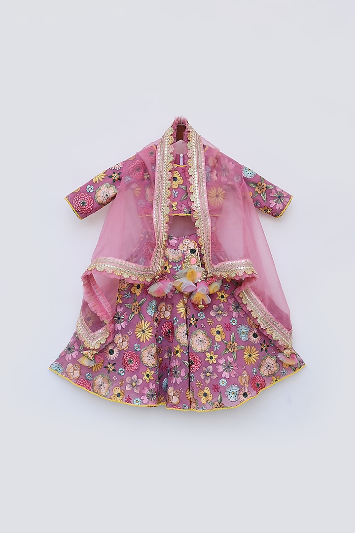 Pink Organza & Georgette Embroidered Sharara Set For Girls by Fayon Kids