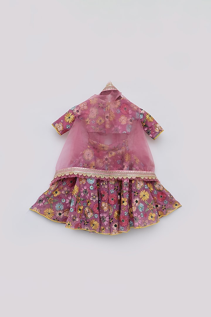 Pink Organza & Georgette Embroidered Sharara Set For Girls by Fayon Kids at Pernia's Pop Up Shop