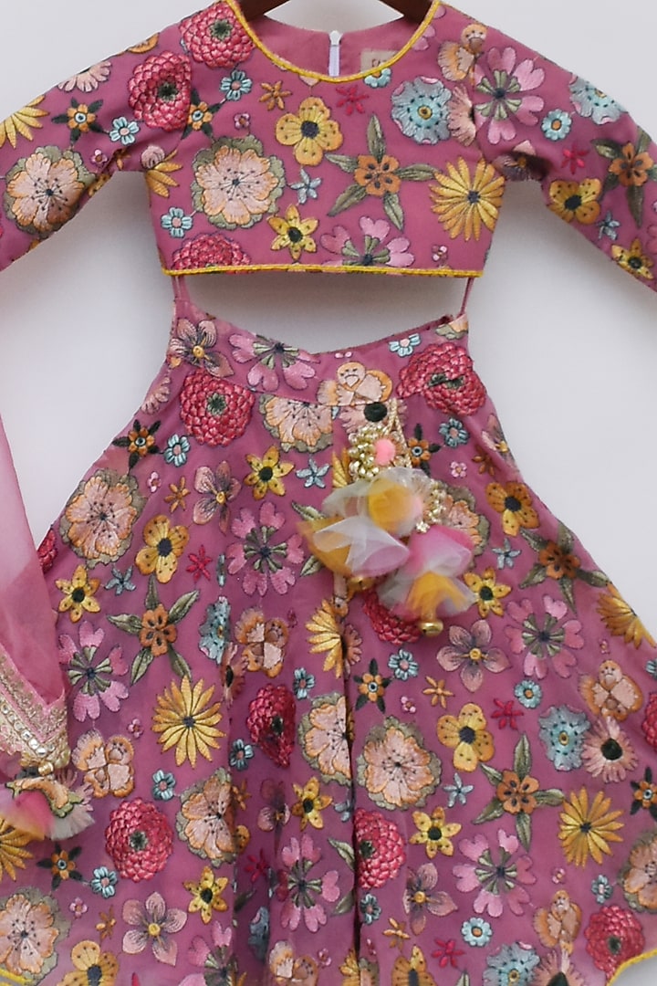 Pink Organza & Georgette Embroidered Sharara Set For Girls by Fayon Kids at Pernia's Pop Up Shop