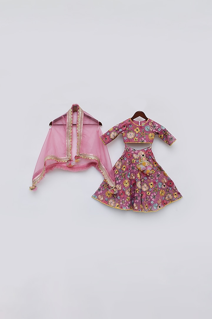 Pink Organza & Georgette Embroidered Sharara Set For Girls by Fayon Kids at Pernia's Pop Up Shop
