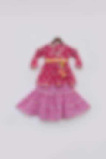Pink Cotton Printed Sharara Set For Girls by Fayon Kids
