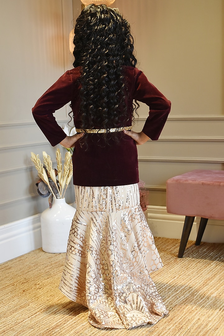 Fawn Sequins Embroidered Gown With Jacket For Girls Design by