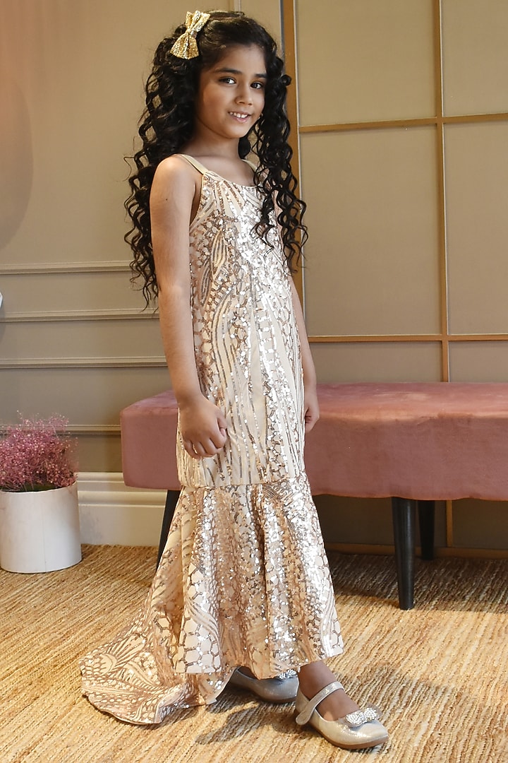 Fawn Sequins Embroidered Gown With Jacket For Girls by Fayon Kids at Pernia's Pop Up Shop