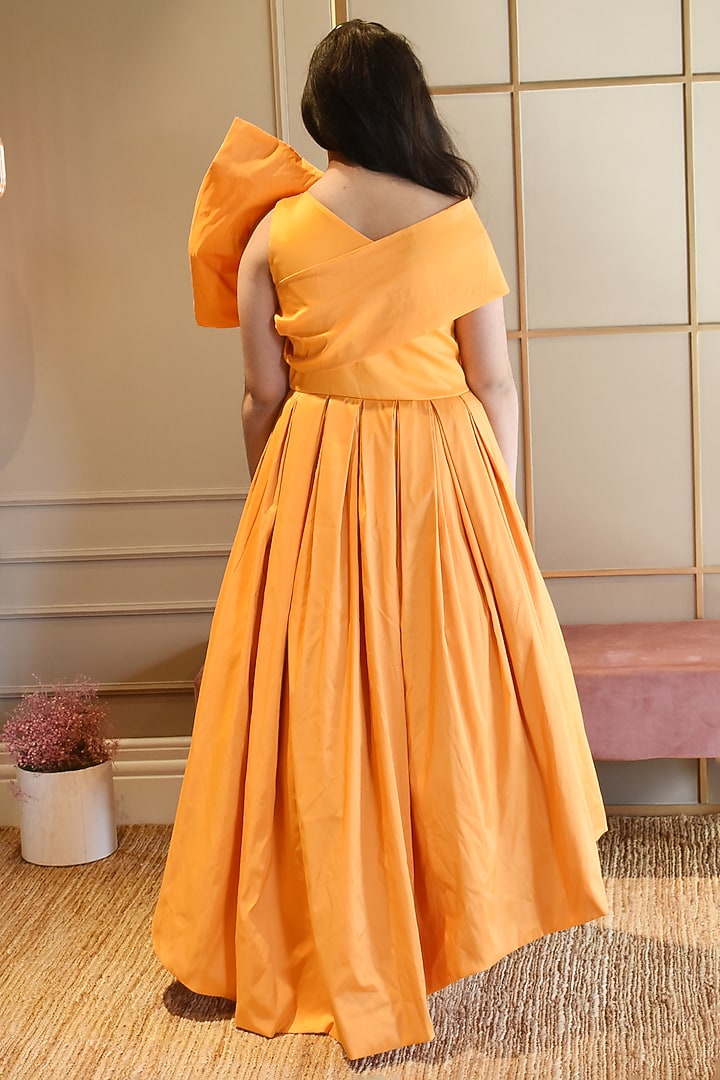 Orange Taffeta High-Low Gown For Girls by Fayon Kids at Pernia's Pop Up Shop