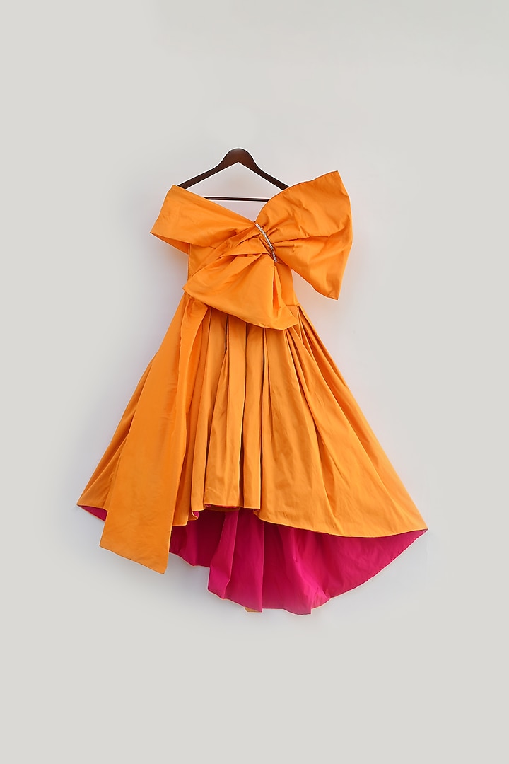 Orange Taffeta High-Low Gown For Girls by Fayon Kids at Pernia's Pop Up Shop