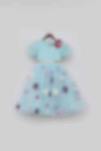 Blue Net Dress For Girls by Fayon Kids