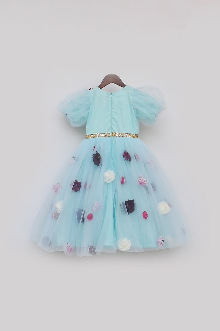 Blue Net Dress For Girls by Fayon Kids at Pernia's Pop Up Shop