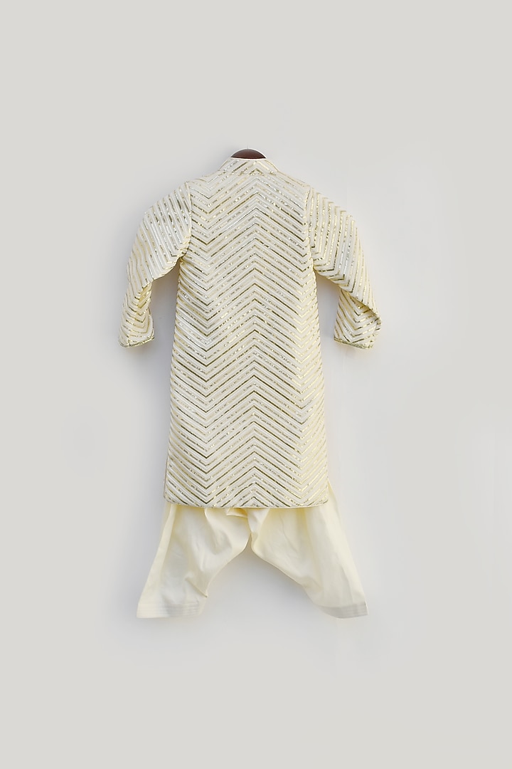 Off-White Cotton Silk Embroidered Kurta Set For Boys by Fayon Kids at Pernia's Pop Up Shop