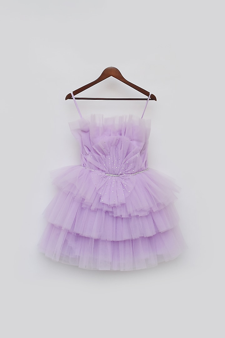 Lilac Net Frilled Dress For Girls by Fayon Kids