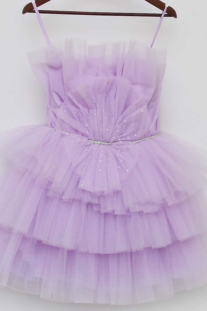 Lilac Net Frilled Dress For Girls by Fayon Kids at Pernia's Pop Up Shop