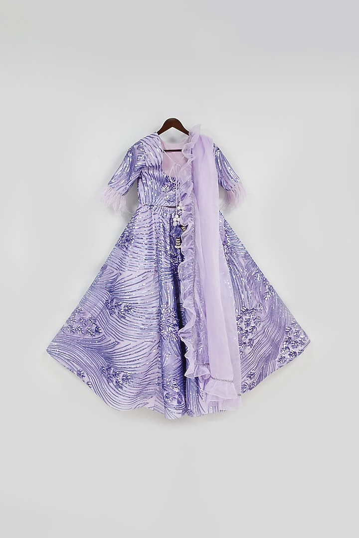 Purple Sequins Embroidered Lehenga Set For Girls by Fayon Kids at Pernia's Pop Up Shop