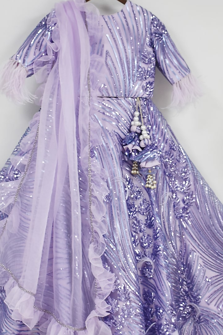 Purple Sequins Embroidered Lehenga Set For Girls by Fayon Kids at Pernia's Pop Up Shop
