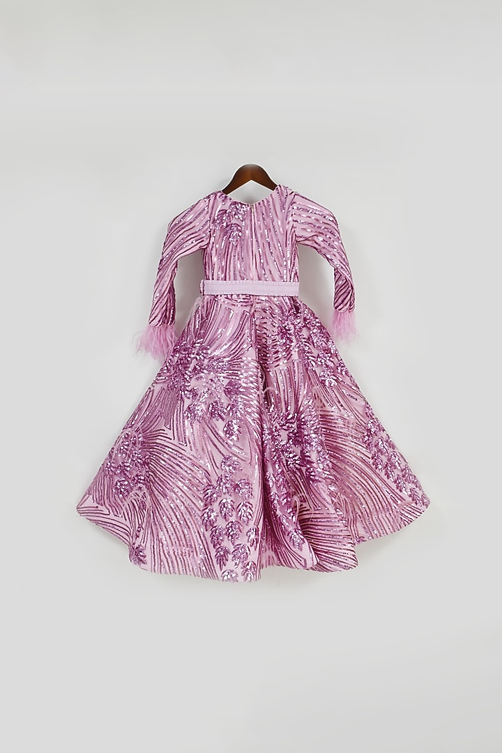 Pink Sequins Embroidered Gown For Girls by Fayon Kids at Pernia's Pop Up Shop