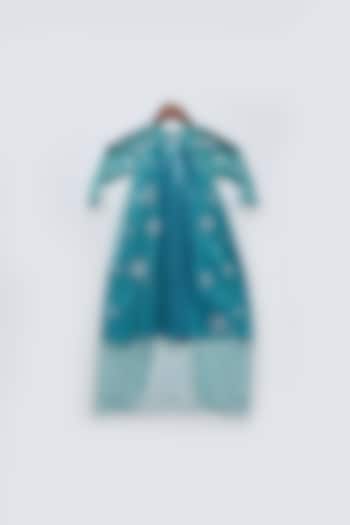 Blue Net Embroidered Dress For Girls by Fayon Kids